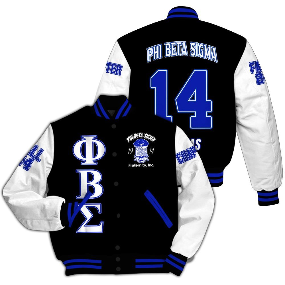 Ireishprint ΦΒΣ Custom Chapter Varsity Jacket, Personalized Black Jacket White Sleeve 1914 Fraternity Jacket