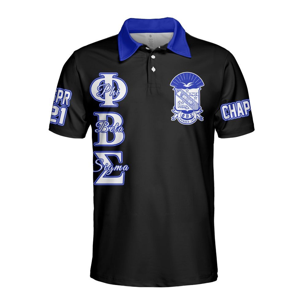 Ireishprint ΦΒΣ Custom Chapter Polo Shirt, Personalized Black Polo Shirt 1914 Fraternity Polo Shirt