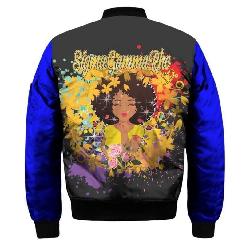 Sigma Gamma Rho Rainbow Flower Girl Sleeve Zip Bomber Jacket