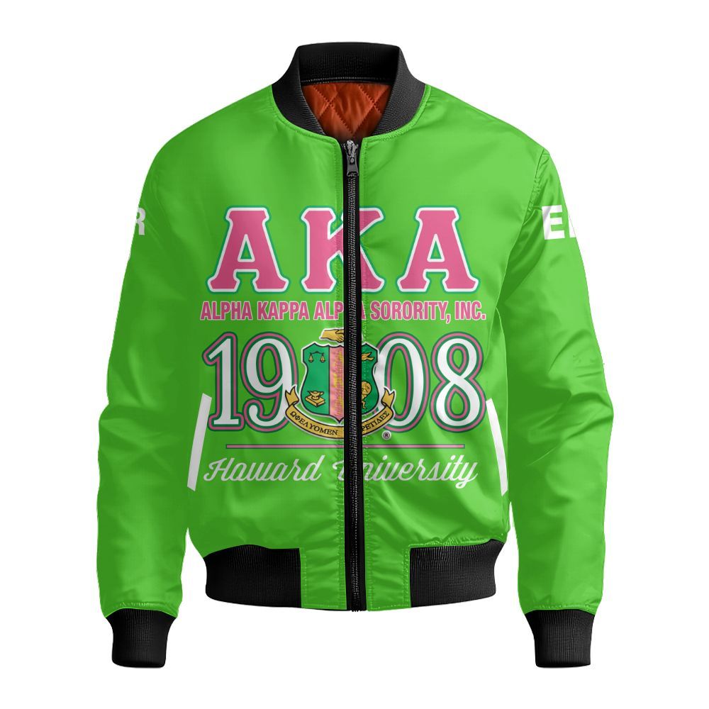 Custom A.K.A Probate Line Shirt, Personalized Salmon Pink And Apple Green 1908 Sorority Bomber Jacket